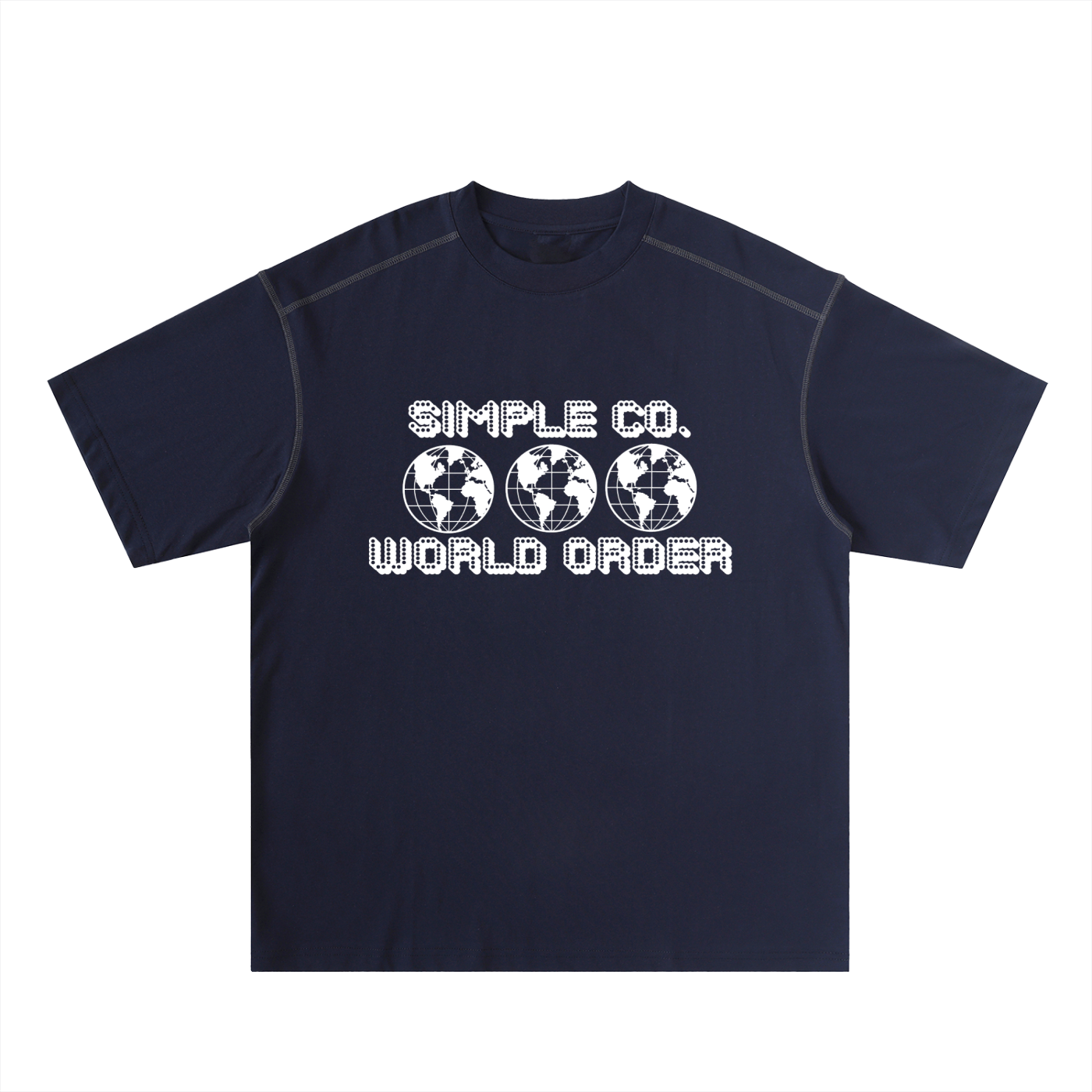 Simple "World Order" 10 Year Anniversary Oversized Contrast-Stitched Cotton Tee