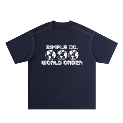 Simple "World Order" 10 Year Anniversary Oversized Contrast-Stitched Cotton Tee