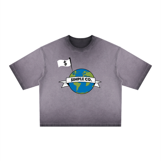 Simple "World" 10 year Anniversary Unisex Reverse Dyed Boxy T-Shirt