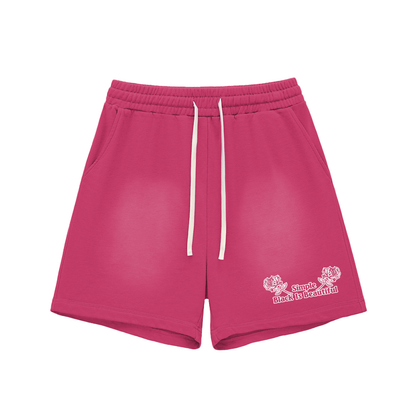 Simple "Black is beautiful" 10 Year Anniversary Sun Fade Raw Edge Cotton Shorts