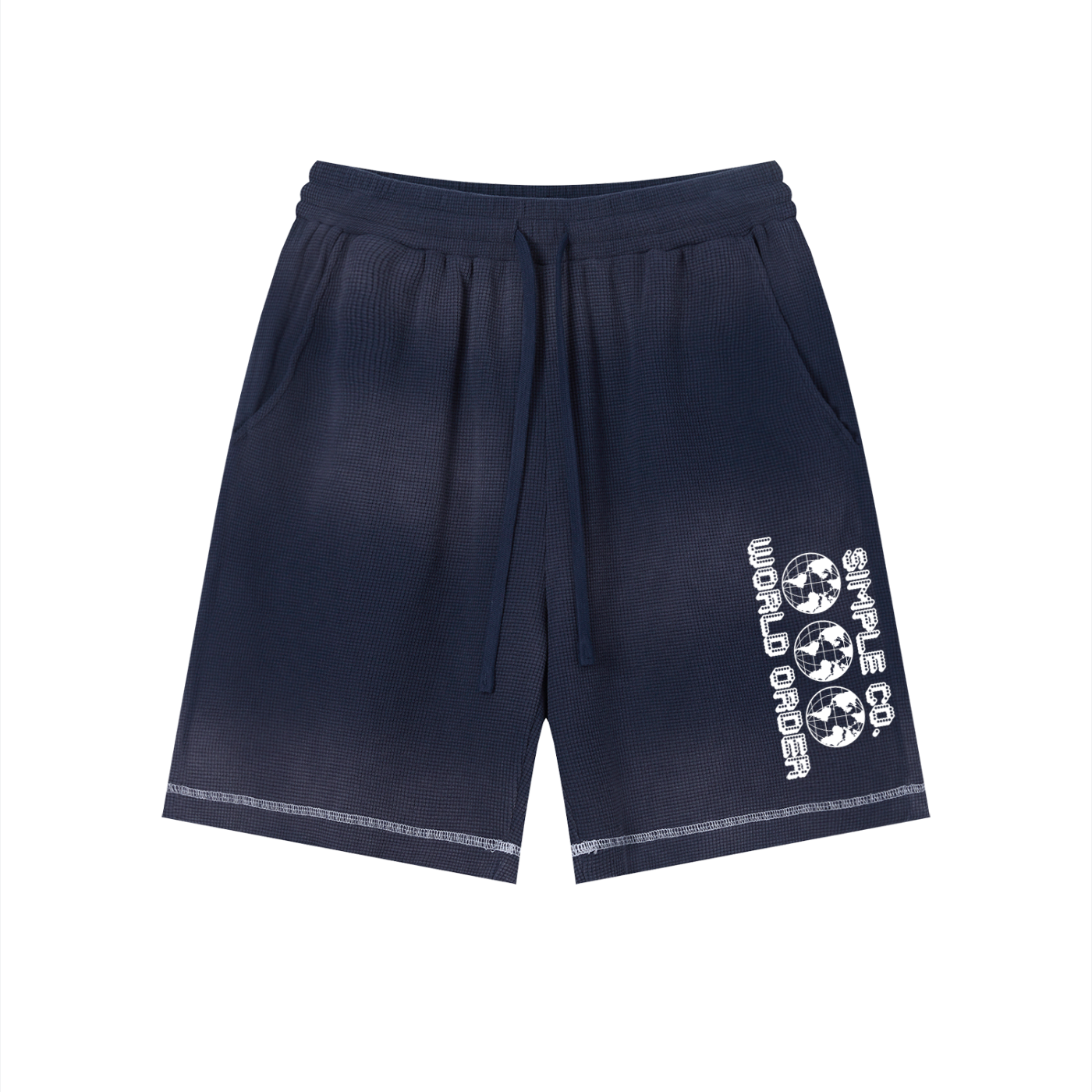 Simple "World Order" 10 Year Anniversary Unisex Sunfade Waffle Raw Hem Shorts