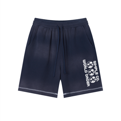 Simple "World Order" 10 Year Anniversary Unisex Sunfade Waffle Raw Hem Shorts
